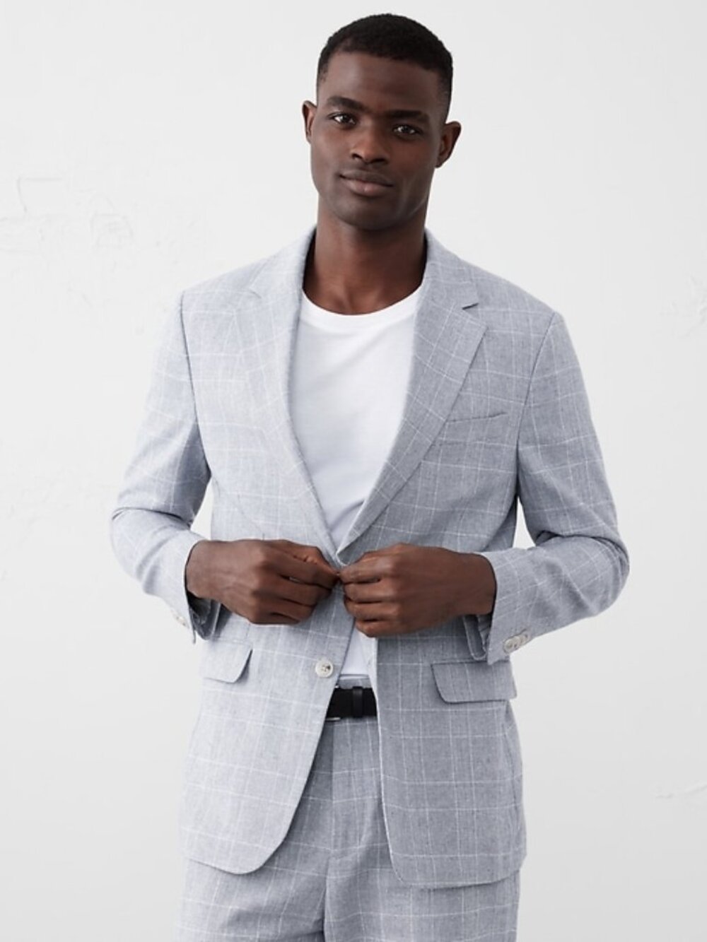 Banana Republic 36S glen plaid 55% linen 45% cotton glen blue tailored unlined